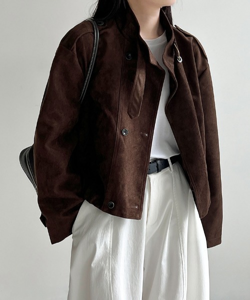 semplice(センプリチェ)の「スエード風ハイネックショートブルゾン(その他アウター・レディース・グレー/ブラウン・L/M)」の6枚目の写真