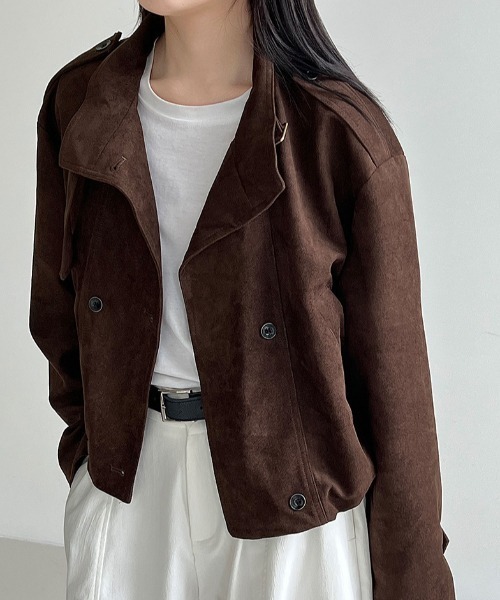 semplice(センプリチェ)の「スエード風ハイネックショートブルゾン(その他アウター・レディース・グレー/ブラウン・L/M)」の7枚目の写真