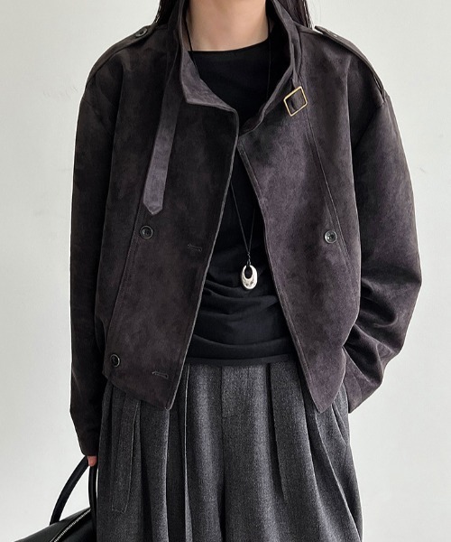 semplice(センプリチェ)の「スエード風ハイネックショートブルゾン(その他アウター・レディース・グレー/ブラウン・L/M)」の12枚目の写真