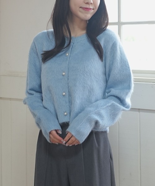 archives(アルシーヴ)の「パールシャギーニットカーディガン(カーディガン/ボレロ・レディース・グレー/ブルー/アイボリー・MEDIUM)」の2枚目の写真