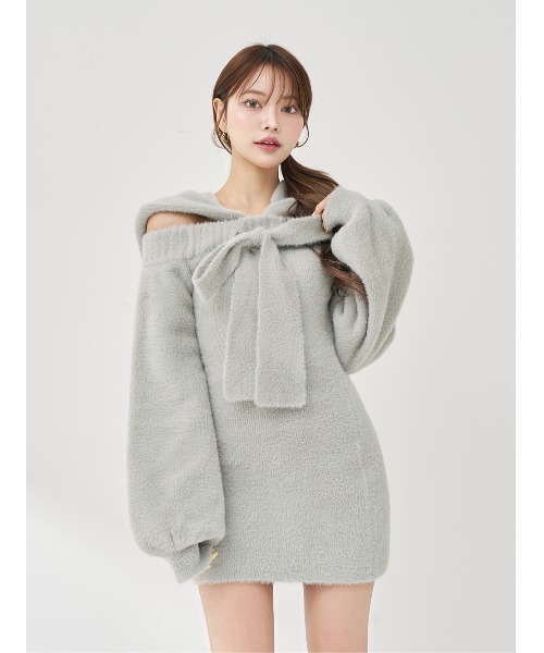 フーディーオフショルニットミニワンピース（ワンピース）｜Darich