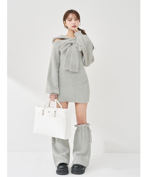 Darich♡フーディーオフショルニットミニワンピース♡ホワイト♡FREE フーディーオフショルニットミニワンピース（ワンピース）｜Darich