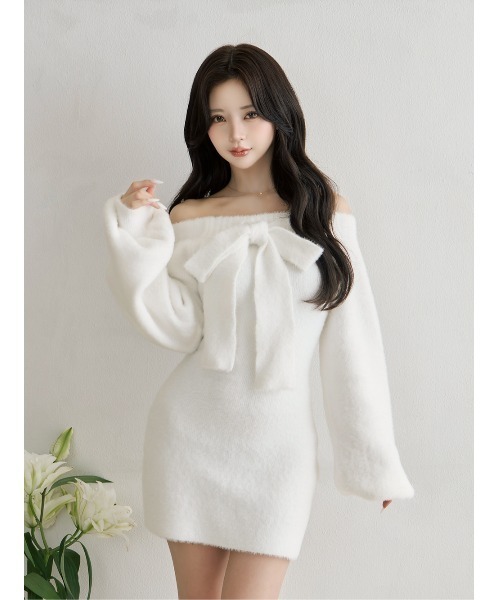 フーディーオフショルニットミニワンピース（ワンピース）｜Darich