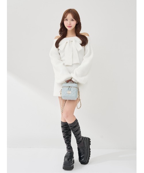 フーディーオフショルニットミニワンピース フーディーオフショルニットミニワンピース（ワンピース）｜Darich