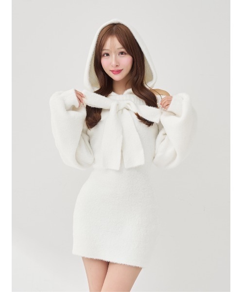 フーディーオフショルニットミニワンピース（ワンピース）｜Darich