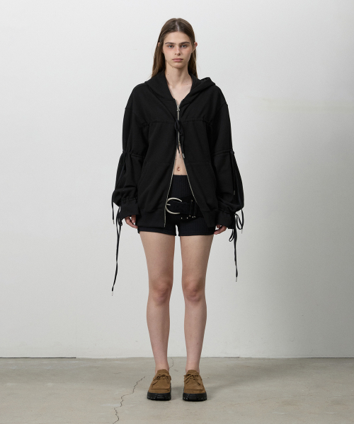 THREE TO EIGHTY(スリートゥエイティー)の「RIBBON DRAWSTRING HOODIE BLACK(パーカー・レディース・その他・FREE)」の1枚目の写真