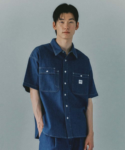 PLAC(プラック)の「051 コーンデニムサマーショーツスリーブシャツ(シャツ/ブラウス・メンズ・その他・LARGE/MEDIUM/X-LARGE)」の1枚目の写真