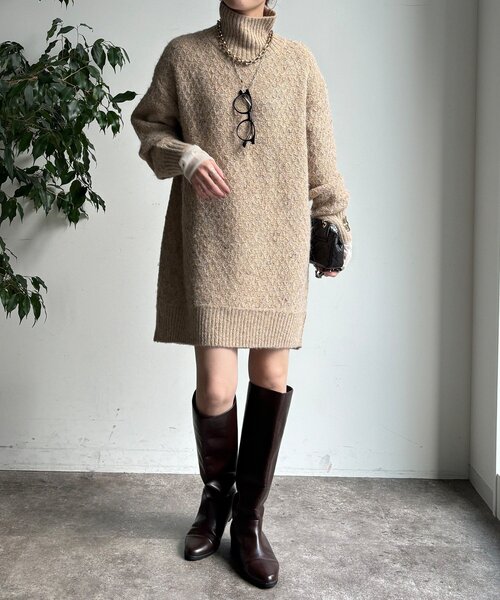DouDou(ドゥドゥ)の「【WEB限定】クロス編みタートルチュニック(ニット/セーター・レディース・ブラック/ブルー/ベージュ・FREE)」の7枚目の写真