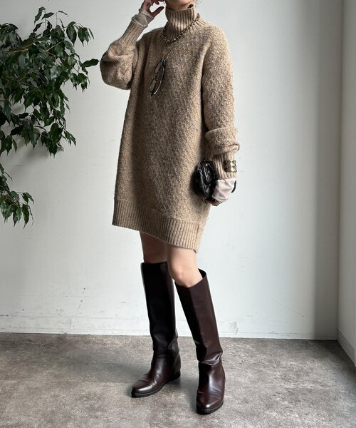 DouDou(ドゥドゥ)の「【WEB限定】クロス編みタートルチュニック(ニット/セーター・レディース・ブラック/ブルー/ベージュ・FREE)」の8枚目の写真