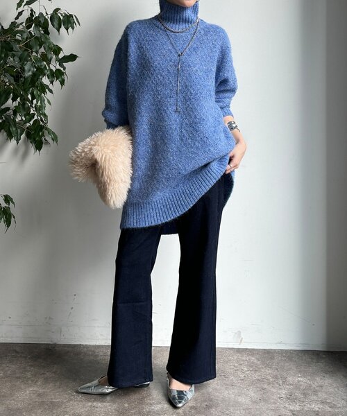 DouDou(ドゥドゥ)の「【WEB限定】クロス編みタートルチュニック(ニット/セーター・レディース・ブラック/ブルー/ベージュ・FREE)」の14枚目の写真