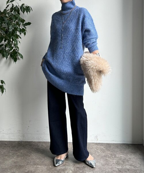 DouDou(ドゥドゥ)の「【WEB限定】クロス編みタートルチュニック(ニット/セーター・レディース・ブラック/ブルー/ベージュ・FREE)」の15枚目の写真