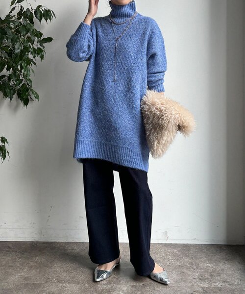 DouDou(ドゥドゥ)の「【WEB限定】クロス編みタートルチュニック(ニット/セーター・レディース・ブラック/ブルー/ベージュ・FREE)」の16枚目の写真