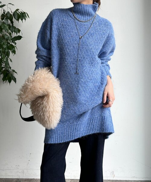 DouDou(ドゥドゥ)の「【WEB限定】クロス編みタートルチュニック(ニット/セーター・レディース・ブラック/ブルー/ベージュ・FREE)」の19枚目の写真