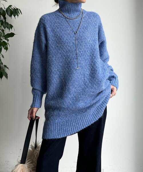 DouDou(ドゥドゥ)の「【WEB限定】クロス編みタートルチュニック(ニット/セーター・レディース・ブラック/ブルー/ベージュ・FREE)」の20枚目の写真