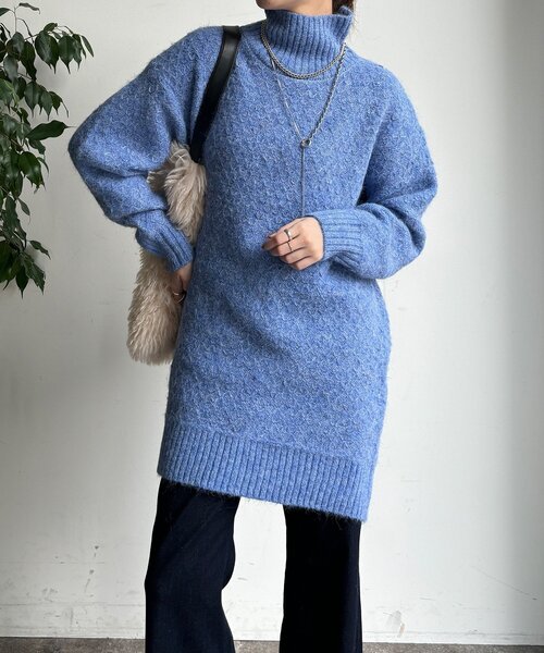 DouDou(ドゥドゥ)の「【WEB限定】クロス編みタートルチュニック(ニット/セーター・レディース・ブラック/ブルー/ベージュ・FREE)」の21枚目の写真