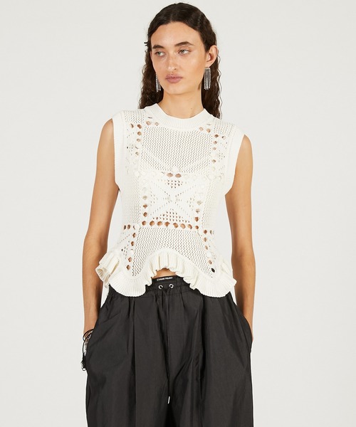 PRANK PROJECT(プランクプロジェクト)の「モチーフパターン2WAYニットベスト / Motif Pattern 2-Way Knit Vest(ベスト・レディース・ブラック/ホワイト/レッド・FREE)」の7枚目の写真