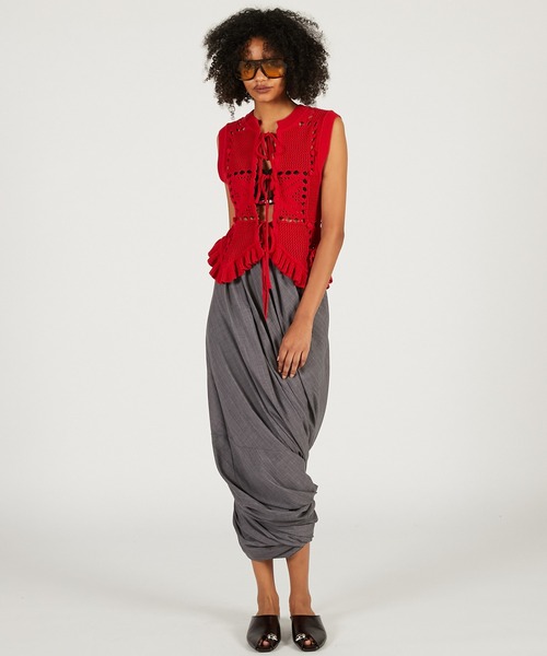 PRANK PROJECT(プランクプロジェクト)の「モチーフパターン2WAYニットベスト / Motif Pattern 2-Way Knit Vest(ベスト・レディース・ブラック/ホワイト/レッド・FREE)」の6枚目の写真