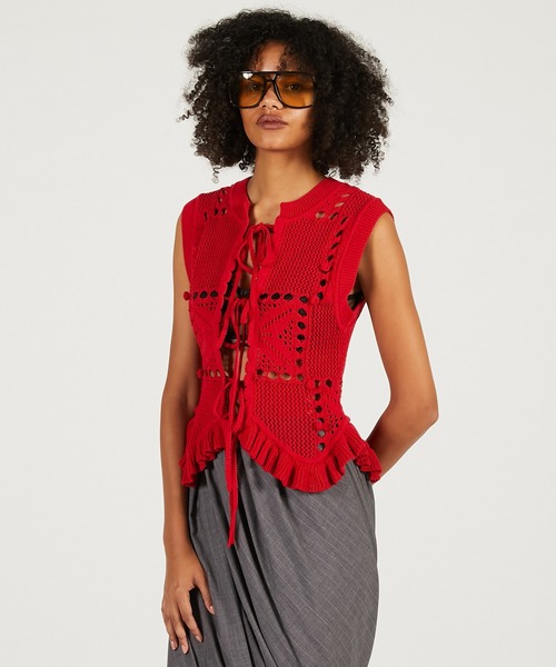 PRANK PROJECT(プランクプロジェクト)の「モチーフパターン2WAYニットベスト / Motif Pattern 2-Way Knit Vest(ベスト・レディース・ブラック/ホワイト/レッド・FREE)」の16枚目の写真