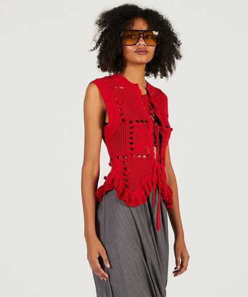 PRANK PROJECT(プランクプロジェクト)の「モチーフパターン2WAYニットベスト / Motif Pattern 2-Way Knit Vest(ベスト・レディース・ブラック/ホワイト/レッド・FREE)」の18枚目の写真