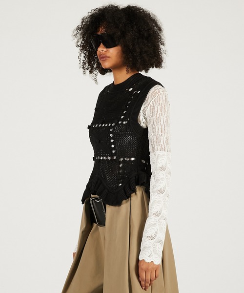 PRANK PROJECT(プランクプロジェクト)の「モチーフパターン2WAYニットベスト / Motif Pattern 2-Way Knit Vest(ベスト・レディース・ブラック/ホワイト/レッド・FREE)」の13枚目の写真