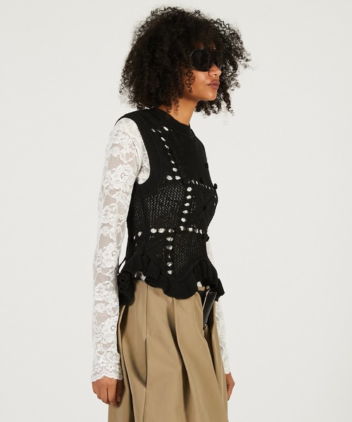 PRANK PROJECT(プランクプロジェクト)の「モチーフパターン2WAYニットベスト / Motif Pattern 2-Way Knit Vest(ベスト・レディース・ブラック/ホワイト/レッド・FREE)」の15枚目の写真