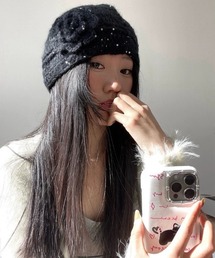 CELENA BEATS（セレナビーツ）の「ローズモチーフスパンコールニットビーニー（ニットキャップ/ビーニー）」