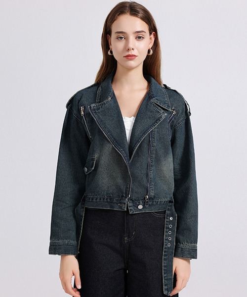 &soiree(アンドソワレ)の「デニムライダースジャケット(ライダースジャケット・レディース・インディゴブルー・SMALL/MEDIUM/LARGE/X-LARGE)」の1枚目の写真