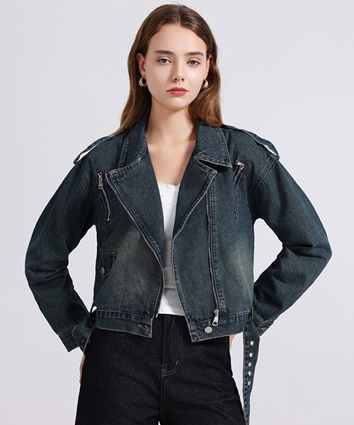 &soiree(アンドソワレ)の「デニムライダースジャケット(ライダースジャケット・レディース・インディゴブルー・SMALL/MEDIUM/LARGE/X-LARGE)」の2枚目の写真
