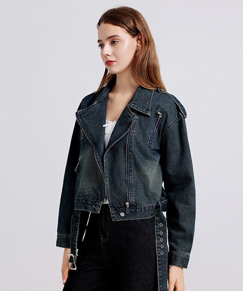 &soiree(アンドソワレ)の「デニムライダースジャケット(ライダースジャケット・レディース・インディゴブルー・SMALL/MEDIUM/LARGE/X-LARGE)」の3枚目の写真