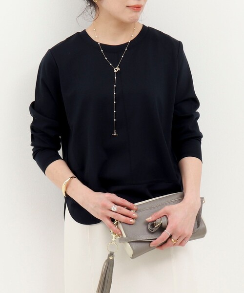 NOLLEY’S(ノーリーズ)の「ポンチローマ切替プルオーバーカットソー(Tシャツ/カットソー・レディース・オフホワイト/チャコールグレー/ネイビー/ホワイト系その他・38)」の4枚目の写真