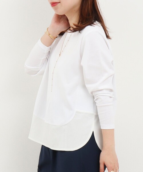 NOLLEY’S(ノーリーズ)の「ポンチローマ切替プルオーバーカットソー(Tシャツ/カットソー・レディース・オフホワイト/チャコールグレー/ネイビー/ホワイト系その他・38)」の2枚目の写真