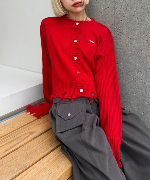 w closet（ダブルクローゼット）の「プレートダメージカーディガン（カーディガン/ボレロ・レディース・イエロー/レッド/チャコールグレー/ブルー/アイボリー・FREE）」の5枚目の写真