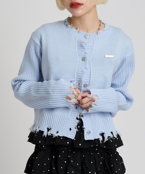 w closet（ダブルクローゼット）の「プレートダメージカーディガン（カーディガン/ボレロ・レディース・イエロー/レッド/チャコールグレー/ブルー/アイボリー・FREE）」の4枚目の写真