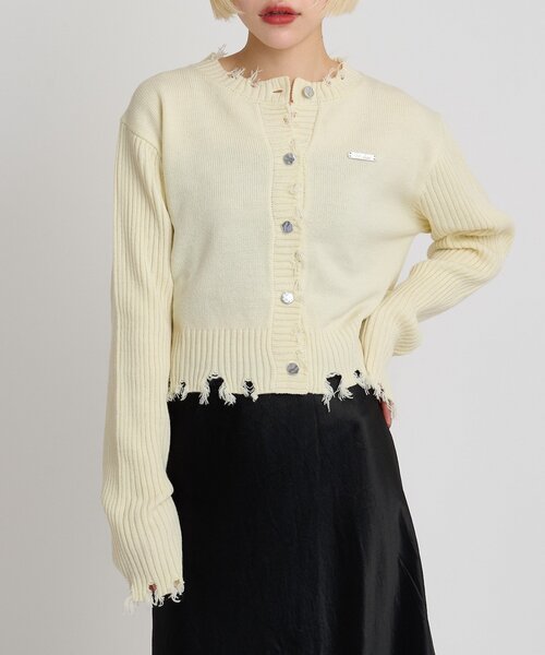 w closet（ダブルクローゼット）の「プレートダメージカーディガン（カーディガン/ボレロ・レディース・イエロー/レッド/チャコールグレー/ブルー/アイボリー・FREE）」の2枚目の写真