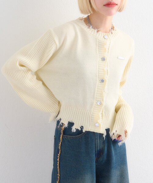 w closet（ダブルクローゼット）の「プレートダメージカーディガン（カーディガン/ボレロ・レディース・イエロー/レッド/チャコールグレー/ブルー/アイボリー・FREE）」の6枚目の写真