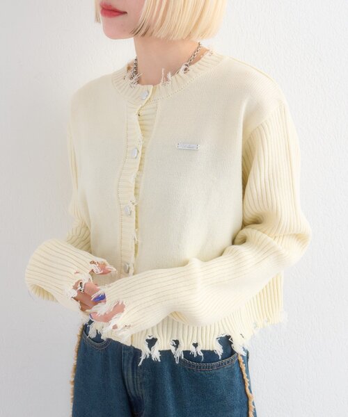 w closet（ダブルクローゼット）の「プレートダメージカーディガン（カーディガン/ボレロ・レディース・イエロー/レッド/チャコールグレー/ブルー/アイボリー・FREE）」の7枚目の写真