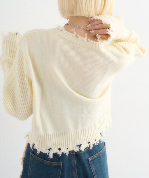 w closet（ダブルクローゼット）の「プレートダメージカーディガン（カーディガン/ボレロ・レディース・イエロー/レッド/チャコールグレー/ブルー/アイボリー・FREE）」の8枚目の写真