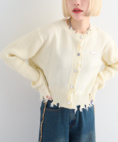 w closet（ダブルクローゼット）の「プレートダメージカーディガン（カーディガン/ボレロ・レディース・イエロー/レッド/チャコールグレー/ブルー/アイボリー・FREE）」の10枚目の写真