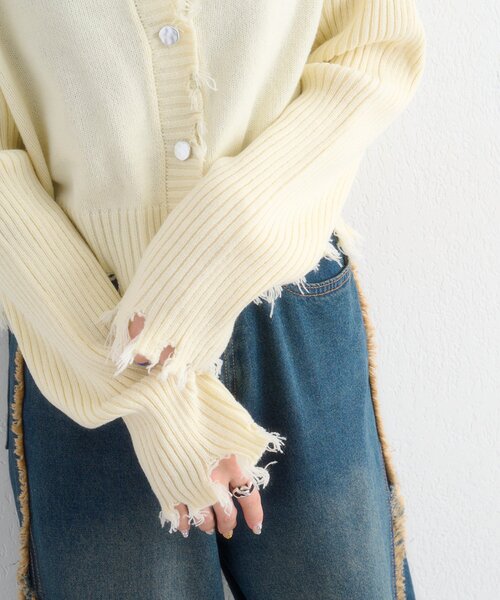 w closet（ダブルクローゼット）の「プレートダメージカーディガン（カーディガン/ボレロ・レディース・イエロー/レッド/チャコールグレー/ブルー/アイボリー・FREE）」の11枚目の写真