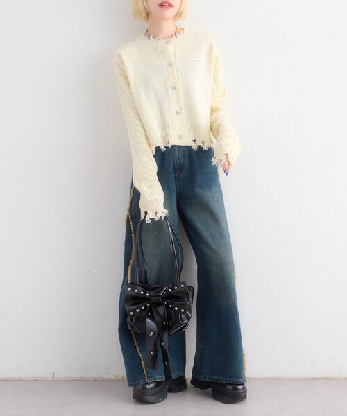 w closet（ダブルクローゼット）の「プレートダメージカーディガン（カーディガン/ボレロ・レディース・イエロー/レッド/チャコールグレー/ブルー/アイボリー・FREE）」の15枚目の写真