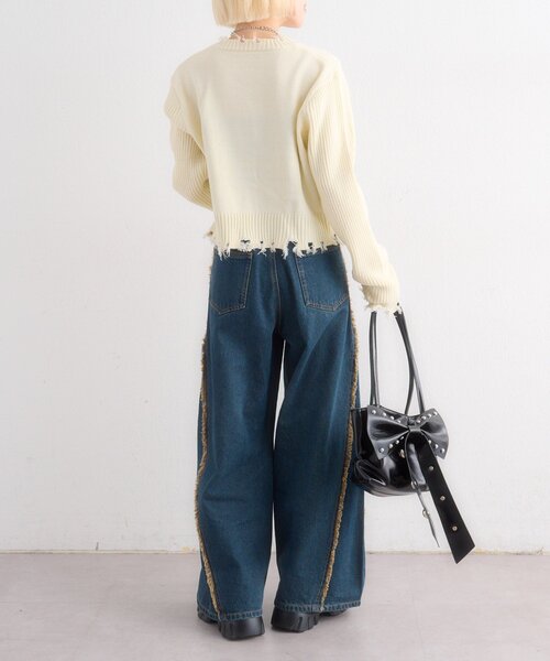 w closet（ダブルクローゼット）の「プレートダメージカーディガン（カーディガン/ボレロ・レディース・イエロー/レッド/チャコールグレー/ブルー/アイボリー・FREE）」の17枚目の写真