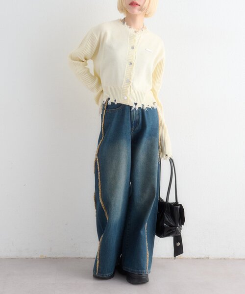 w closet（ダブルクローゼット）の「プレートダメージカーディガン（カーディガン/ボレロ・レディース・イエロー/レッド/チャコールグレー/ブルー/アイボリー・FREE）」の19枚目の写真