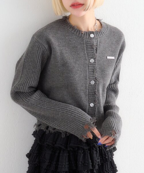 w closet（ダブルクローゼット）の「プレートダメージカーディガン（カーディガン/ボレロ・レディース・イエロー/レッド/チャコールグレー/ブルー/アイボリー・FREE）」の20枚目の写真