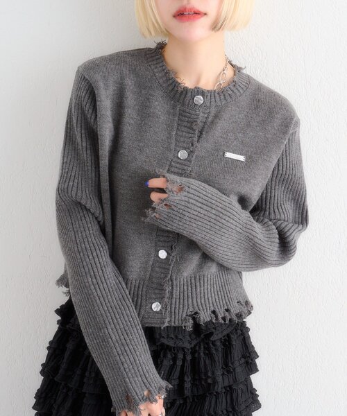 w closet（ダブルクローゼット）の「プレートダメージカーディガン（カーディガン/ボレロ・レディース・イエロー/レッド/チャコールグレー/ブルー/アイボリー・FREE）」の21枚目の写真