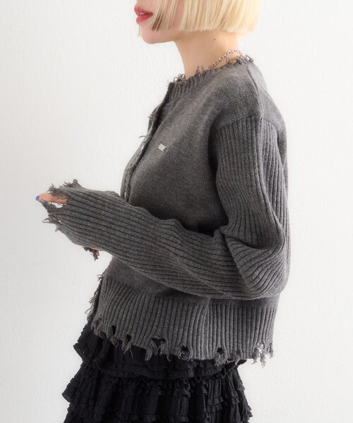 w closet（ダブルクローゼット）の「プレートダメージカーディガン（カーディガン/ボレロ・レディース・イエロー/レッド/チャコールグレー/ブルー/アイボリー・FREE）」の22枚目の写真