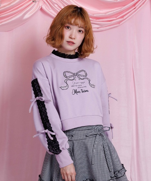 axes femme POETIQUE(アクシーズファムポエティック)の「レース使いビジュースウェット(Tシャツ/カットソー・レディース・ラベンダー/ピンク/ブラック・MEDIUM)」の3枚目の写真