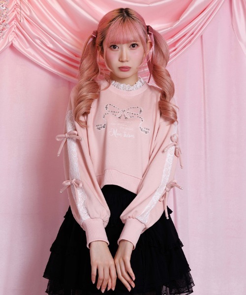 axes femme POETIQUE(アクシーズファムポエティック)の「レース使いビジュースウェット(Tシャツ/カットソー・レディース・ラベンダー/ピンク/ブラック・MEDIUM)」の2枚目の写真