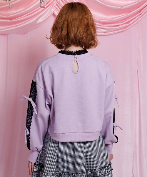 axes femme POETIQUE(アクシーズファムポエティック)の「レース使いビジュースウェット(Tシャツ/カットソー・レディース・ラベンダー/ピンク/ブラック・MEDIUM)」の5枚目の写真