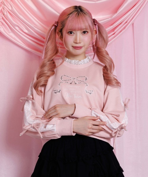 axes femme POETIQUE(アクシーズファムポエティック)の「レース使いビジュースウェット(Tシャツ/カットソー・レディース・ラベンダー/ピンク/ブラック・MEDIUM)」の6枚目の写真