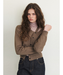 Cut-Out Diagonal Knit Cardigan, Mocha Beige